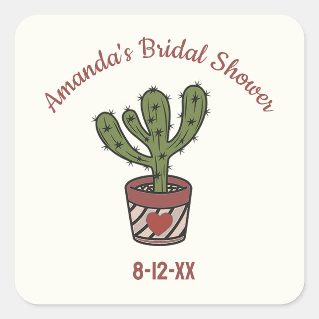Cuadrada Pegatina de despedida de soltera con tema de cactu (Anverso)
