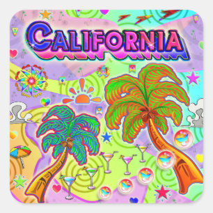 Cuadrada Pegatina de destino de vacaciones de California
