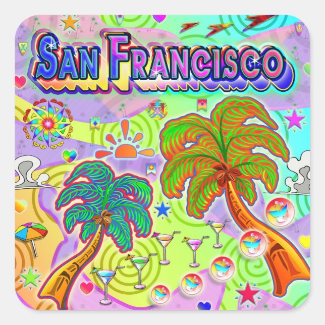 Cuadrada Pegatina de destino de vacaciones de San Francisco (Anverso)