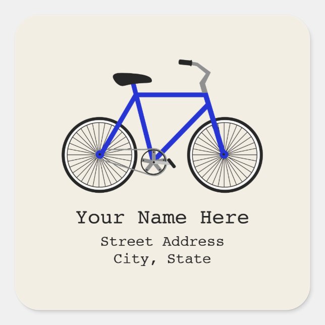 Cuadrada Pegatina de dirección de bicicleta azul (Anverso)