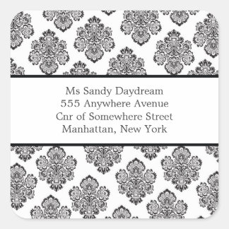 Cuadrada Pegatina de dirección moderna de Damask en blanco