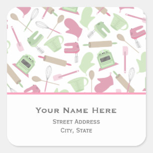 Cuadrada Pegatina de direcciones con temas de cocina