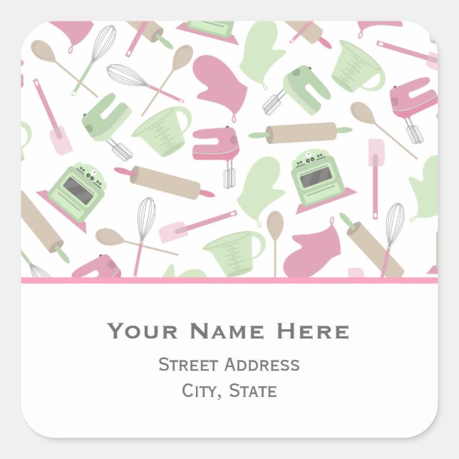 Cuadrada Pegatina de direcciones con temas de cocina (Anverso)