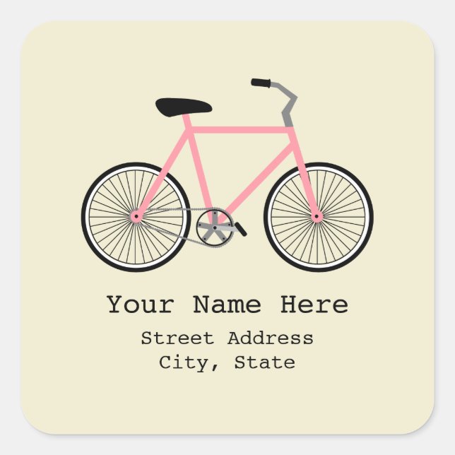 Cuadrada Pegatina de direcciones de bicicleta rosa (Anverso)