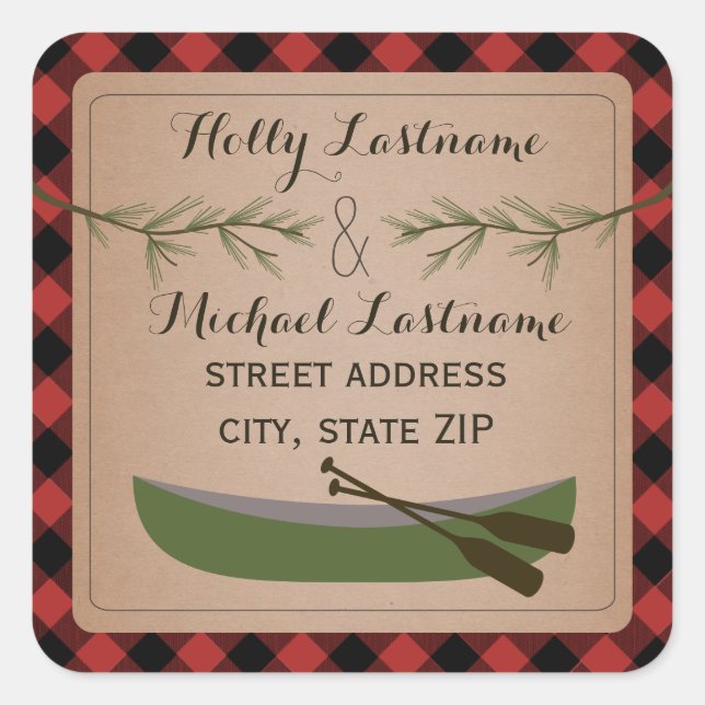 Cuadrada Pegatina de direcciones de canoas + ramas ecológic (Anverso)