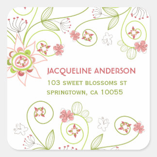 Cuadrada Pegatina de direcciones de florales amarillas dulc