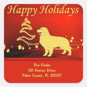 Cuadrada Pegatina de direcciones de Golden Retriever Happy