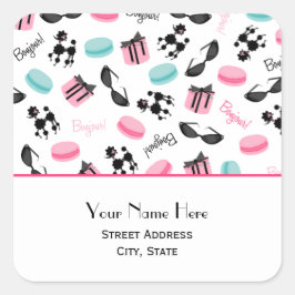 Cuadrada Pegatina de direcciones de Macarons y Poodles fran