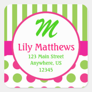 Cuadrada Pegatina de direcciones de puntos de franjas rosad