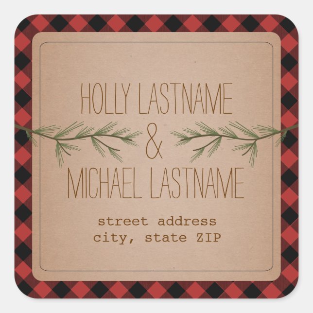 Cuadrada Pegatina de direcciones de ramas de evergreen (Anverso)