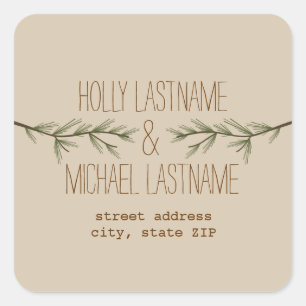 Cuadrada Pegatina de direcciones de ramas evergreen
