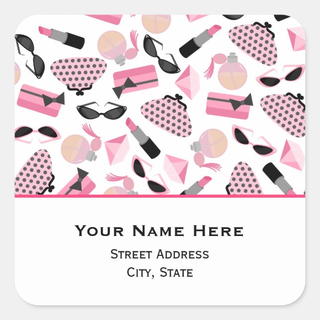 Cuadrada Pegatina de direcciones Perfume Purses y Lipstick (Anverso)