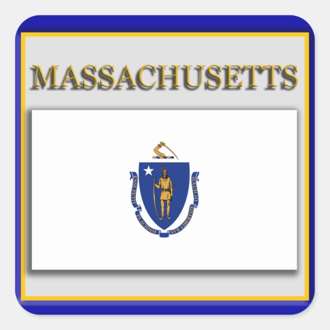 Cuadrada Pegatina de diseño de bandera estatal de Massachus (Anverso)
