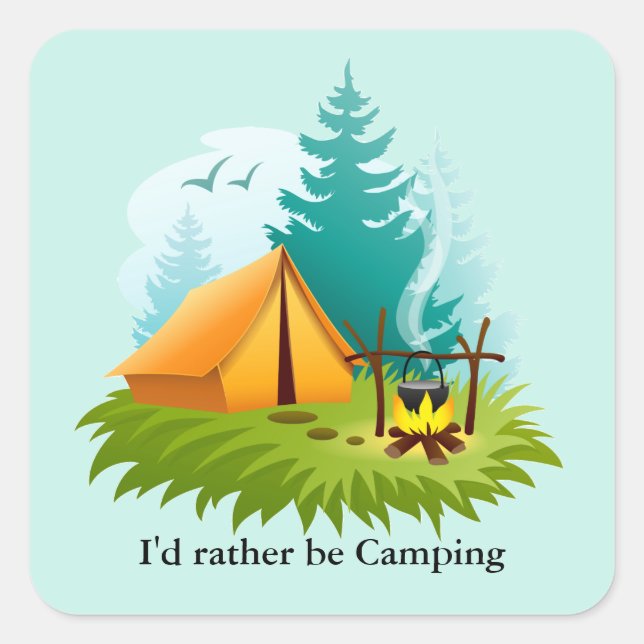 Cuadrada Pegatina de diseño de campamento (Anverso)