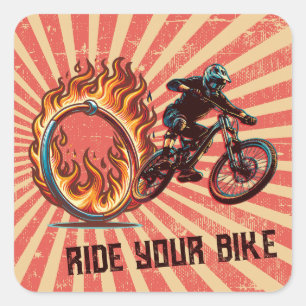 Cuadrada Pegatina de diseño de circo de bicicleta de montañ