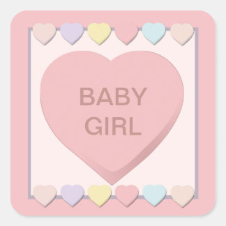 Cuadrada Pegatina de diseño de corazones rosados para niñas