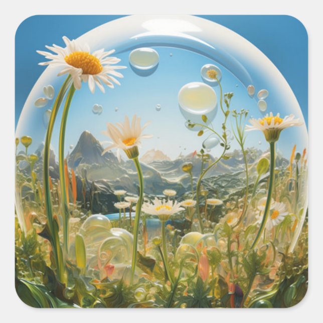 Cuadrada Pegatina de diseño de flores (Anverso)