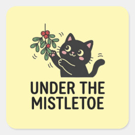 Cuadrada Pegatina de diseño de muérdago festivo para gatos 