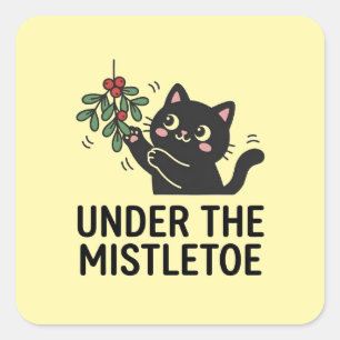 Cuadrada Pegatina de diseño de muérdago festivo para gatos 