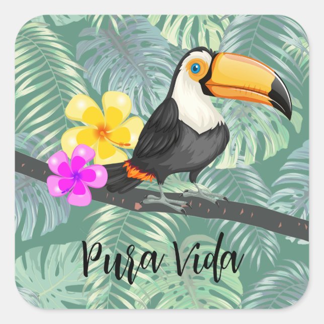 Cuadrada Pegatina de diseño de Pura Vida Táctil Tropical (Anverso)