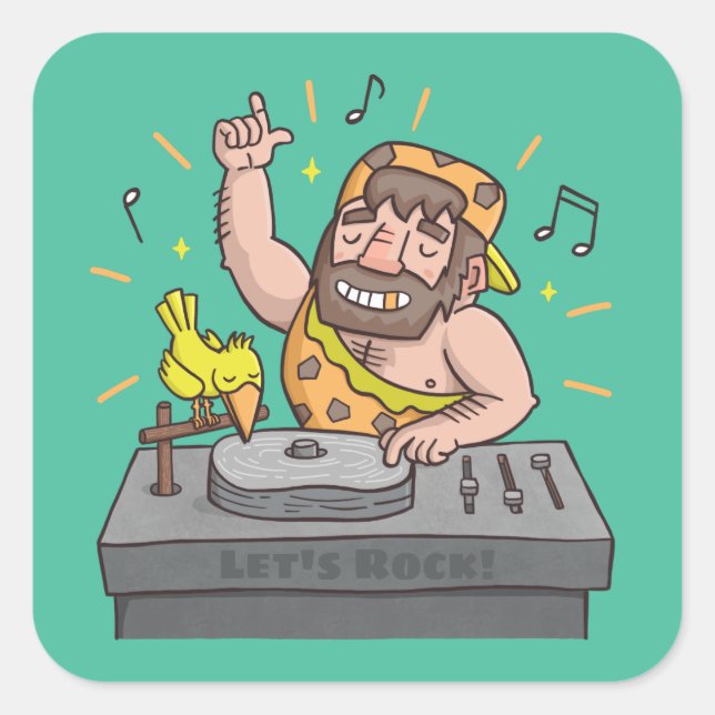 Cuadrada Pegatina de DJ Música de Cavernícola de la Edad de (Anverso)