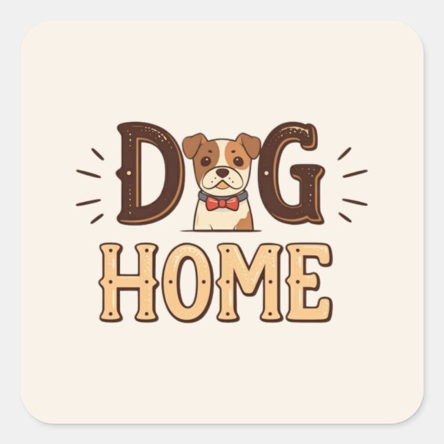 Cuadrada Pegatina de Dog Home en estilo de texto (Anverso)