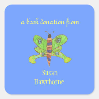 Cuadrada Pegatina de donación de libros - mariposa - cuadra