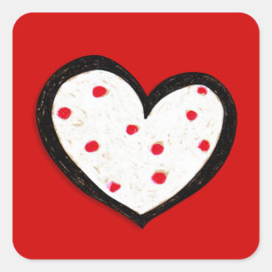 Cuadrada Pegatina de Dotty Hearts Red Square