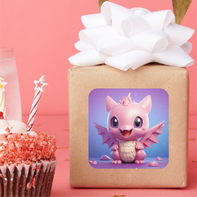 Cuadrada Pegatina de dragón de bebé (Fiesta)