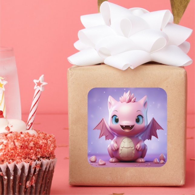 Cuadrada Pegatina de dragón de bebé (Fiesta)