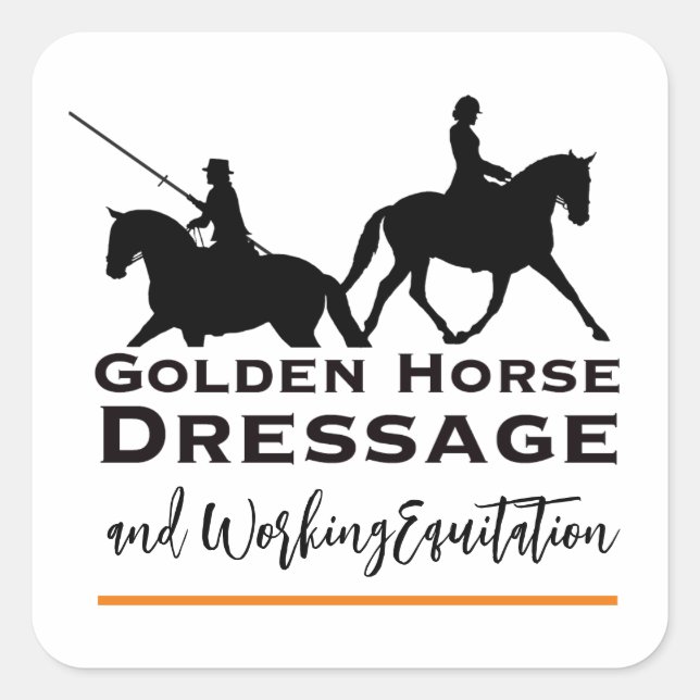 Cuadrada Pegatina de Dressage de Caballo Dorado y Equitació (Anverso)
