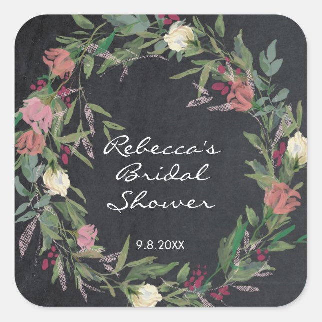 Cuadrada pegatina de ducha de flores de pizarra (Anverso)