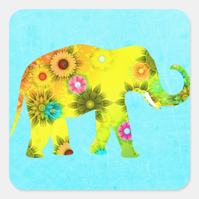 Cuadrada Pegatina de Elefante Artsy bonito (Anverso)