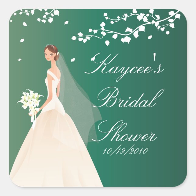 Cuadrada Pegatina de Emerald Bridal Shower Square (Anverso)