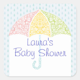 Cuadrada Pegatina de encaje de Baby Shower del paraguas