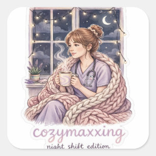 Cuadrada Pegatina de enfermera de turno de noche Cozymaxxin