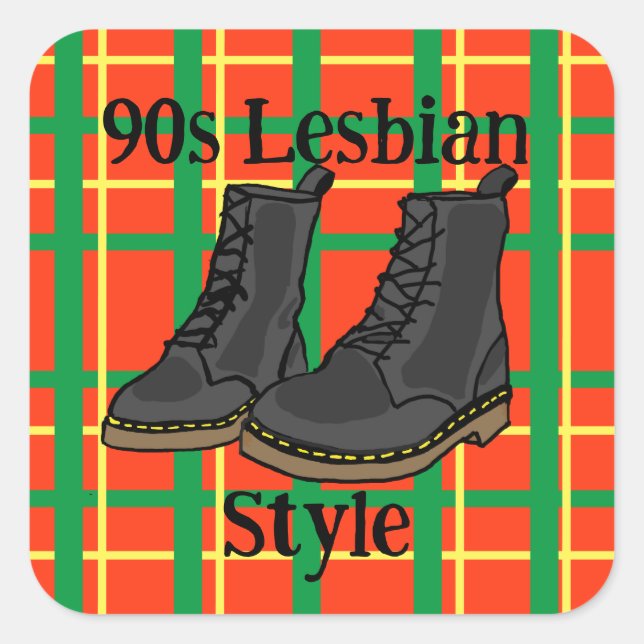 Cuadrada Pegatina de estilo lesbiano de los 90 (Anverso)