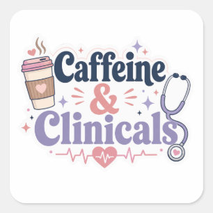 Cuadrada Pegatina de estudiante de enfermería linda Caffein