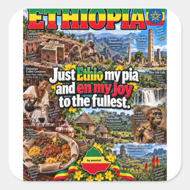 Cuadrada Pegatina de Etiopía (Anverso)