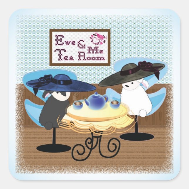 Cuadrada Pegatina de Ewe & Me Tea Room (Anverso)