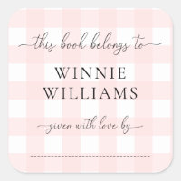 Pegatina de ex libris de gingham rosa
