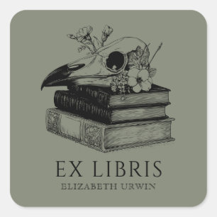 Cuadrada Pegatina de Ex Libris Gótico Personalizada