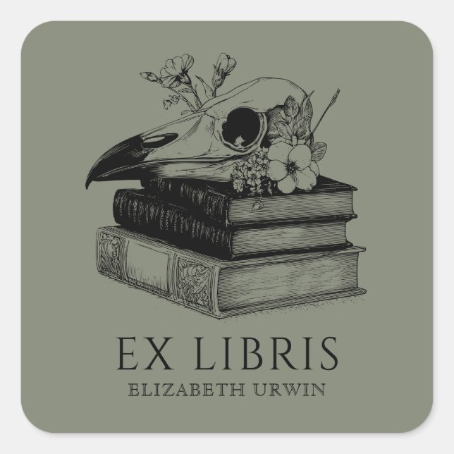Cuadrada Pegatina de Ex Libris Gótico Personalizada (Anverso)
