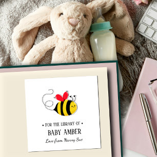 Cuadrada Pegatina de ex libris personalizada de abeja linda