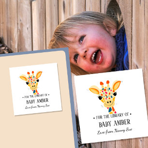 Cuadrada Pegatina de ex libris personalizada de jirafa ador