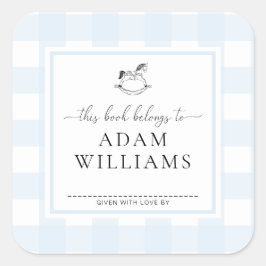 Cuadrada Pegatina de exlibris de caballo mecedora de gingha