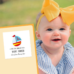 Cuadrada Pegatina de exlibris personalizada de barco adorab