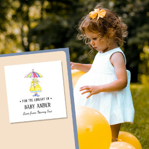 Cuadrada Pegatina de exlibris personalizada de niña adorabl