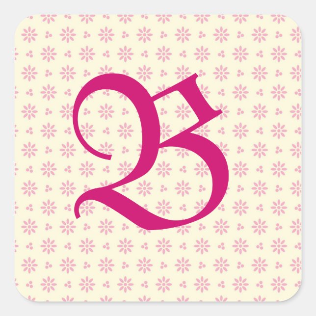 Cuadrada Pegatina De Eyelet Rosa Monogramado (Anverso)