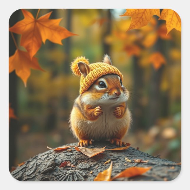 Cuadrada Pegatina de Fall Chipmunk (Anverso)